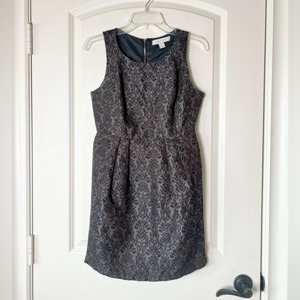 Blue Ivy By KC• Shimmery Bronze Metallic/ Black Jacquard Sleeveless Sheath Dress
